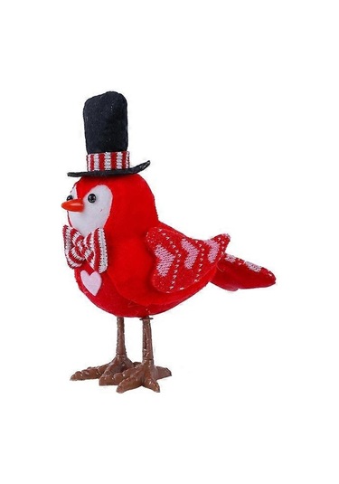 Parlayan Kuş Dekoru Ayakta Hayvan Bebek Heykeli Pencere Süsleri Tatil Kırmızısı