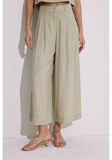Modal Pileli Geniş Pantolon Çağla Çağla