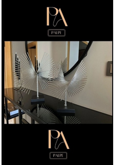 Gümüş 2'li P Ofis Metal Aksesuar Biblo Ev Salon Dekorasyon Obje