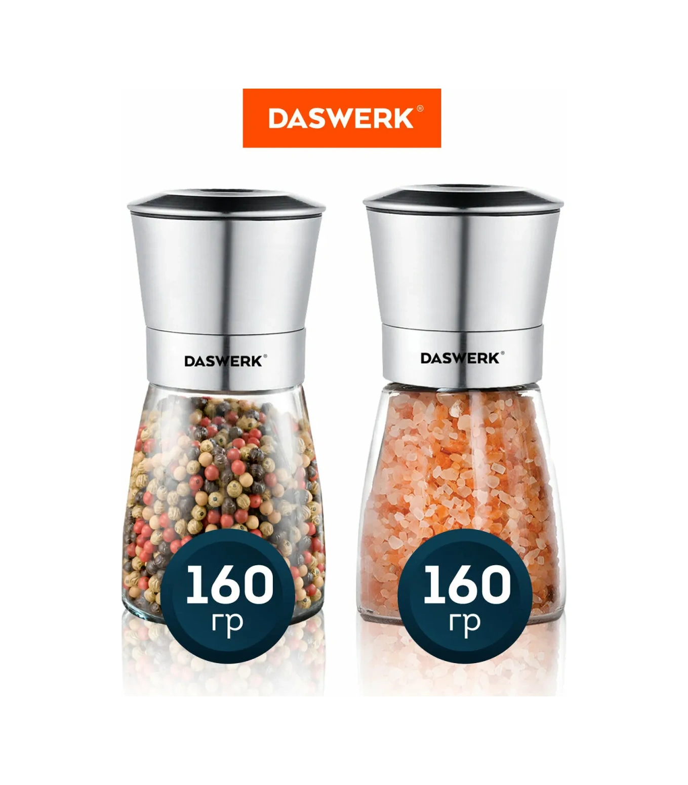 Daswerk Baharat Ve Tuz Değirmeni, Elle Kullanıma Uygun, Öğütücülü, 2'li Set 304989025 Gri