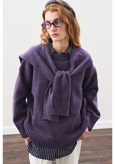 Chunky Oversıze Kazak Mor Mor