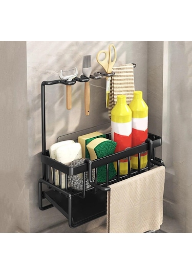 Mutfak Lavabo Raf Organizatör Mutfak Lavabo Sünger Tutucu Kendiliğinden Boşalan Tepsi Bulaşık Sabunu Fırçalama Bulaşık Bezi Raf Paslanmaz Çelik