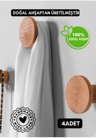 Halohope 4'lü El Yapımı Ahşap Duvar Askısı Dekoratif -şık Tasarım Ahşap