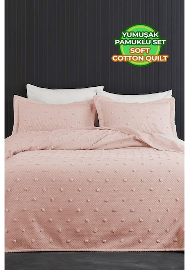 Evlen Home Ash Pike Takımı Yatak Örtüsü Seti Çift Kişilik Pamuklu 3 Parça Yumuşak Günlük Pudra