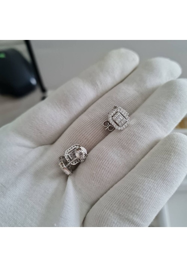 Beyaz Altın Baget Küpe N11.8464