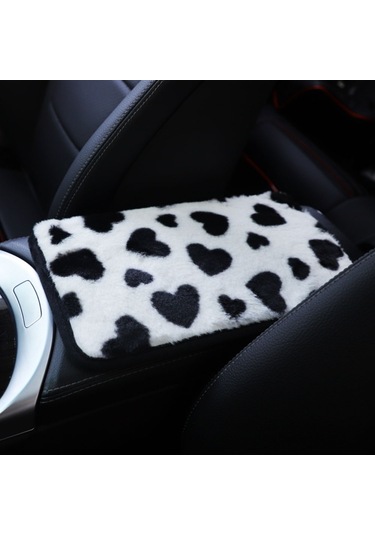 Sones Peluş Kalp Desenli Araç Orta Konsol Kapak Matı 32x19cm Siyah