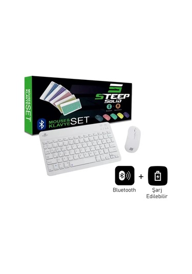 Steep Solid Magic Beyaz Şarjlı Bluetooth Klavye Mouse Set Optik