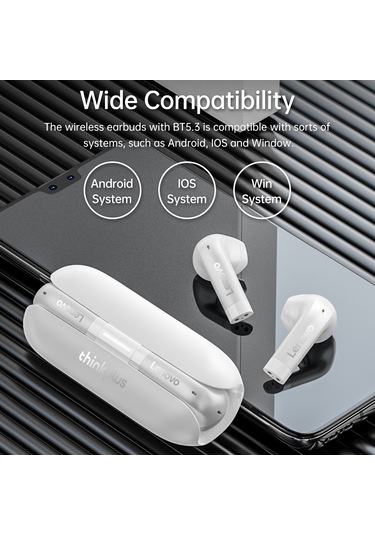 Skycity Lenovo Tw60 Bluetooth 5.3 Kulak İçi Kulaklık - 24 Saat Pil Ömrü, Hd Stereo, Mems Gürültü Engelleme, Beyaz
