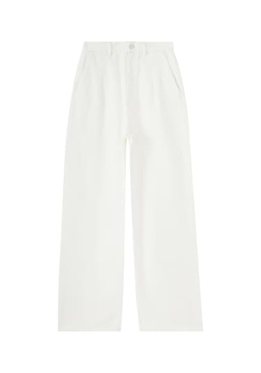 Loulou Studio Geniş Paça Kot Pantolon Ivory