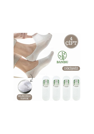 Erkek Bambu Babet Çorap Dikişsiz Parfümlü Silikonlu Babet Çorap Beyaz