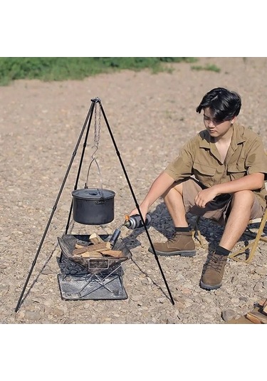 Novahub Türkçe Optimize Edilmiş Başlık: Açık Büyük Şenlik Ateşi Tripod Taşınabilir Kamp Piknik Siyah Alüminyum German Siyah