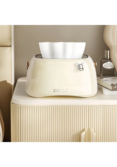 Kangvka Krem Renkli Abs Plastik Prujinal Otomatik Yükseltme Mekanizmasıyla Modern Masa Servisi Salfet Kutuğu Bej