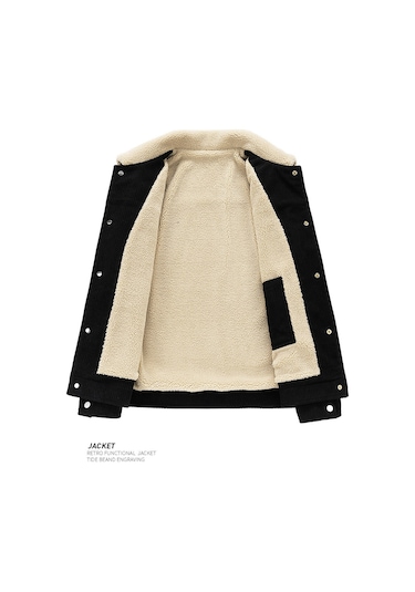 Sonbahar/kış Modası Bol Kesim Kalın Kadife Erkek Ceket Retro Trend Yaka Siyah