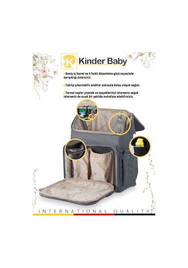 Kinder Baby Merlin Termal Anne Bebek Bakım Çantası Gri