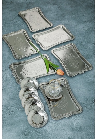 Tek Kişilik Kahve Sunumluk Paslanmaz Metal Damat Ve Söz Tepsisi Kararmaz Kaplama Gümüş 001