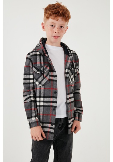 Lela Kapüşonlu Çift Cepli Ekoseli Oduncu Erkek Çocuk Gömlek Cf25W81786 Antrasit