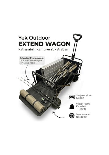 Yek Outdoor Extend Wagon Katlanabilir Kamp Ve Yük Arabası Siyah