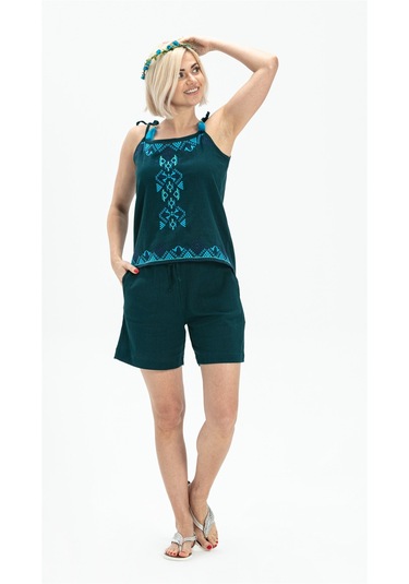 Askılı Şile Bezi Atiye Bluz Petrol Ptrl