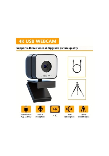 Dashanshop Zoom7 4k Pc Laptop Webcam Dahili Mikrofonlu Otomatik Odaklama Beyaz Dengesi