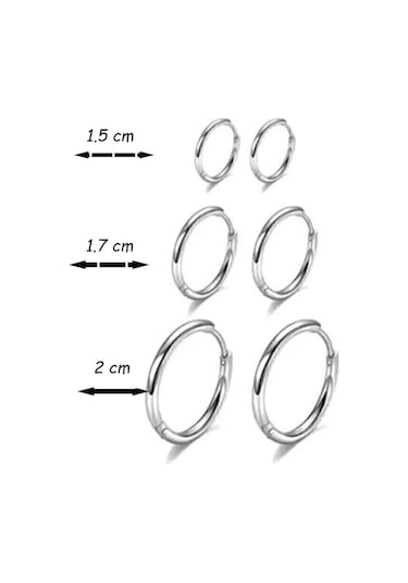 Kadın Kararmaz 316 L Çelik 6'lı Halka Set Küpe