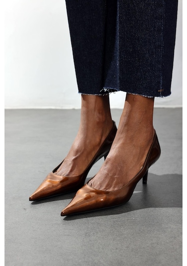 5In1Canpolat Karamel Rugan Deri Klasik Stiletto 25445 Karamel