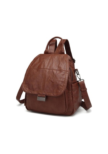 Yıkama Deri Sırt Askılı Kadın Çantası 21-k Barcelona 1908 Kahve - Kahve