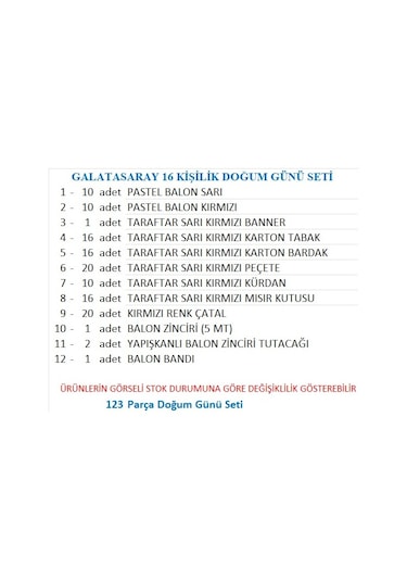 Galatasaray 16 Kişilik Doğum Günü Seti