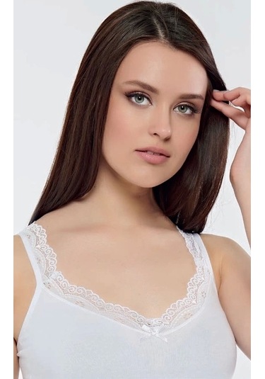 Kolcu Ribana Omuz Dantel Kadın Atlet -kb2590-beyaz Beyaz