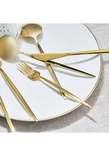 Apricot Faro 24 Parça 6 Kişilik Çatal Kaşık Bıçak Kutulu Shiny Gold