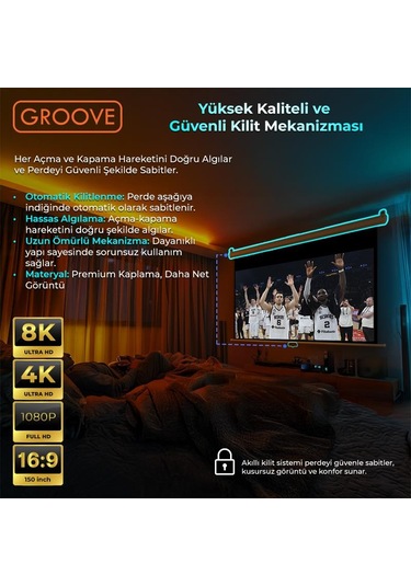 Groove Vizio Pro 150 Inch 332x188cm Blackout Işık Geçirmez Profesyonel Projeksiyon Perdesi +canlı Renkler+göz Koruması+leke Tutmaz Projector