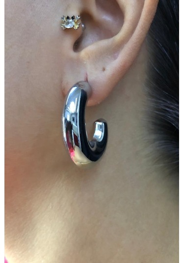 Vog Beyaz Altın Görünüm Bombeli Halka Sevgiliye,eşe,anneye,arkadaşa Hediye Çelik Küpe Beyaz