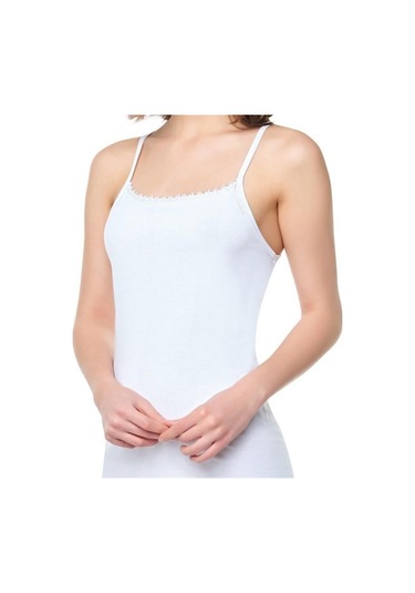 12 Li Paket Nazar Yıldız Bayan İp Askılı Papatya Atlet Beyaz Beyaz