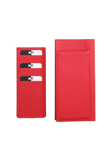 Mft Leather Hakiki Deri Kartlıklı Unisex Cüzdan Lilyum 7286 Flother Mat Kırmızı