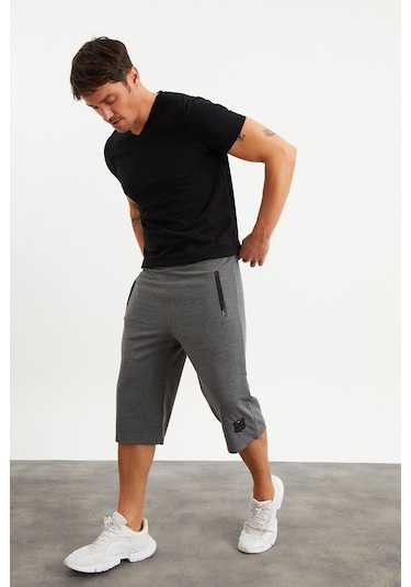 201762 Cep Nakış Detaylı Erkek Kapri-Ant.Melanj Antrasit Melanj