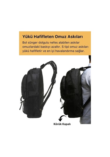 Ortopedik Su Geçirmez Konfor Modeli Fermuarlı Büyük Boy Çok Gözlü Bölmeli Kamp Outdoor Sırt Çantası Çok Renkli