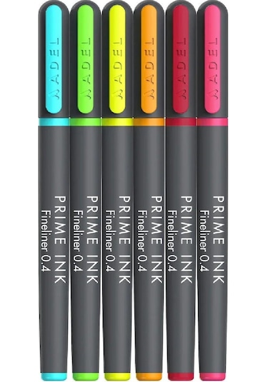 Adel Prime Ink İnce Uçlu Fineliner Kalem Metal Uç Neon Renkler 0.4 Mm 6 Lı