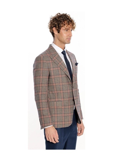 Wessi Ekose Desenli Lacivert Erkek Yün Ceket - Wessi Lacivert