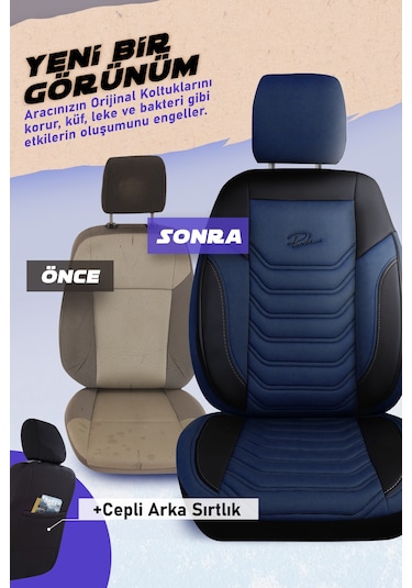 Mavi Panda Peru Serisi Pike Kumaş Ön İki Oto Koltuk Kılıfı