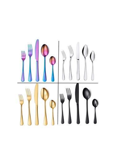 Shineyee 410 Paslanmaz Çelik Gümüşleme Yemek Ütensili Seti, Siyah 5'li Paket, Akşam Yemeği Bıçağı Kaşık Çatal, Dayanıklı Ve Zırhlı, Hediye İçin Uygun Diğer