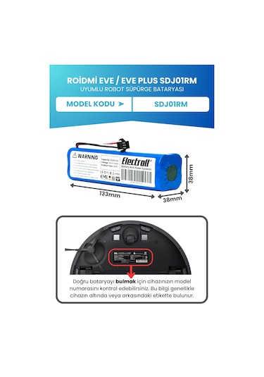 Roidmi Eve / Eve Plus Robot Süpürge Batarya 14.4V 5200 Mah Li-İon
