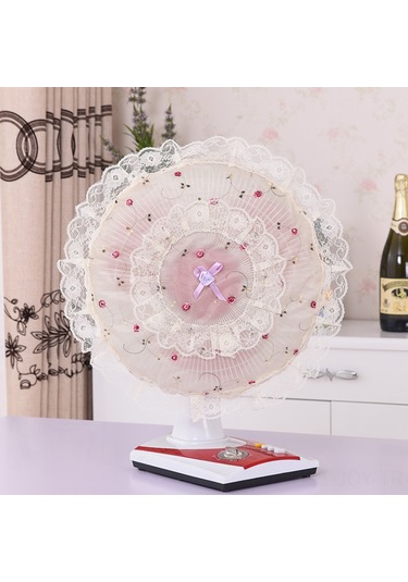 Youmex Stilful Zeytin Dalı Pudra Renkli Dikişli Fan Koruması - Masaüstü Fanlar İçin Toz Engeli, 48x48 Cm Standart Boyut Pembe