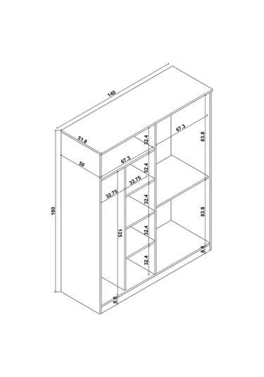 Kardelen Serisi Atlantik Çam 4 Kapaklı 5 Raflı 140 Cm Elbise Dolabı Atlantik Çam