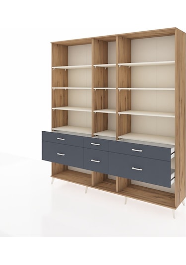 Hyperion Dolap 12 Raflı 6 Çekmeceli 220x44x243 Çam-aytaşı/antrasit Aytası/antrasıt