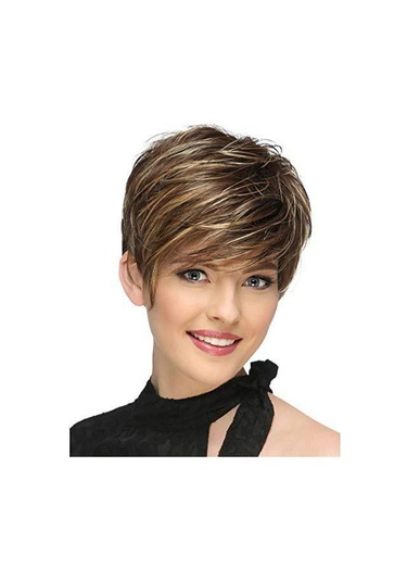 Kadın Peruk Güzel Yapılandırılmış Kahverengi Kısa Düz Saç