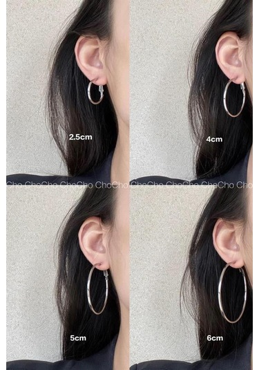 By Zeyna Aksesuar Kadın 316 L Çelik 4 Cm Halka Küpe-5059 Gümüş