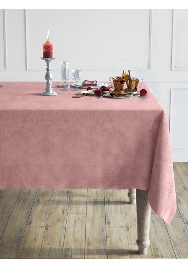 Daily Series Kadife Dokulu Buğulu Gül Rengi Masa Örtüsü Buğulu Gül
