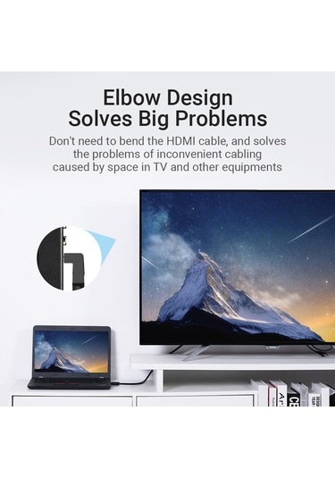 Shineyee Vention Hdmı 2.0 270 Derece Dirsekli Kablosu 4k 60hz 3d Ses-video Senkronizasyonlu 2m Pvc Koruyucu Ekran Bağlantı Kablosu