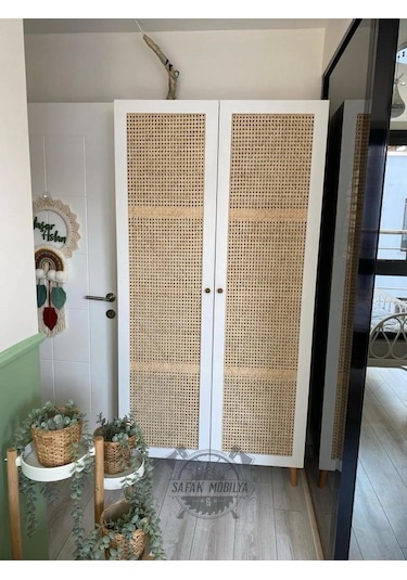 Hazeranlı Beyaz Çok Amaçlı Bambu Dolap Ahşap
