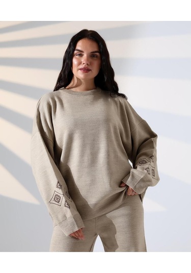 Marakeş Esintisi Alt-üst Triko Takım Vizon