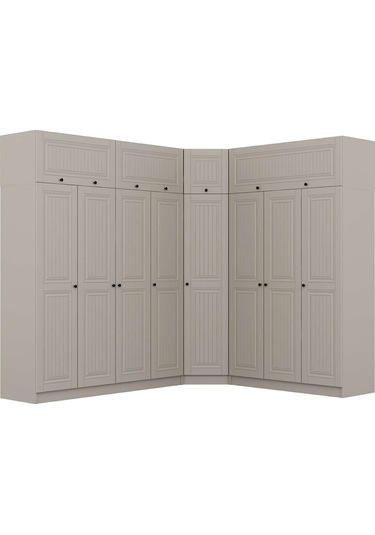 Kale 8 Kapaklı 4 Çekmeceli Köşe Dolap + Yüklük Kumtaşı Mebran İlkbahar 235cm Bej